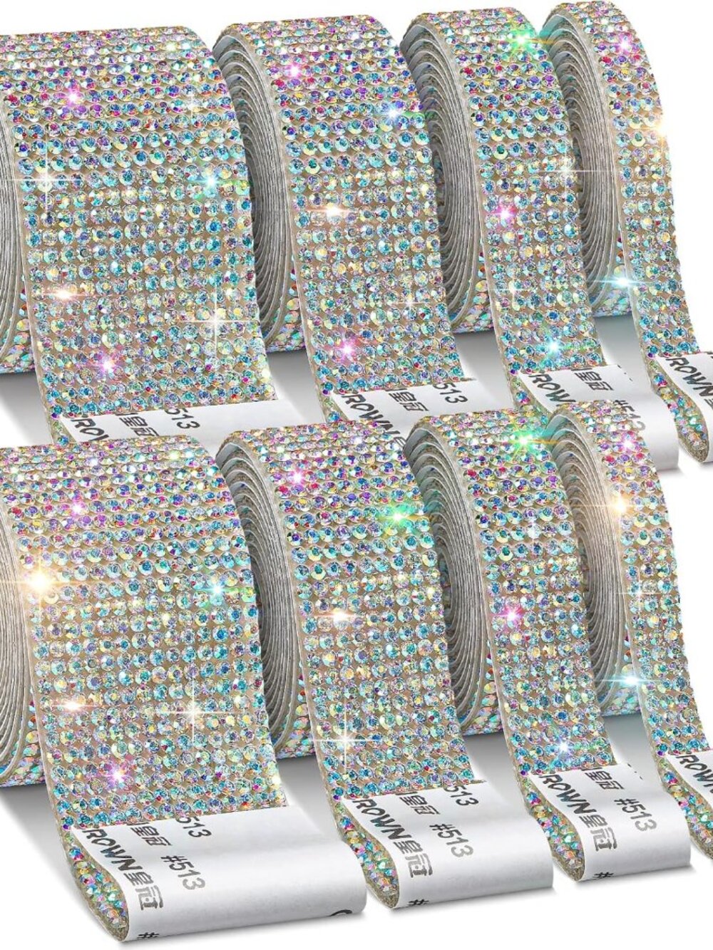 8 Rolls Rhinestone Ribbons, 8 Yard Silver Self Adhesive Rhinestone Ribbon, Bling - Picture 1 of 7